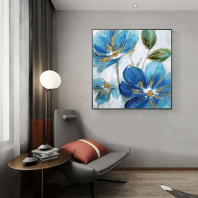 Home & Garden Wall Art | Handmade Hand Painted Oil Painting Wall Art Blue flower Home Decoration Decor Rolled Canvas No Frame Un