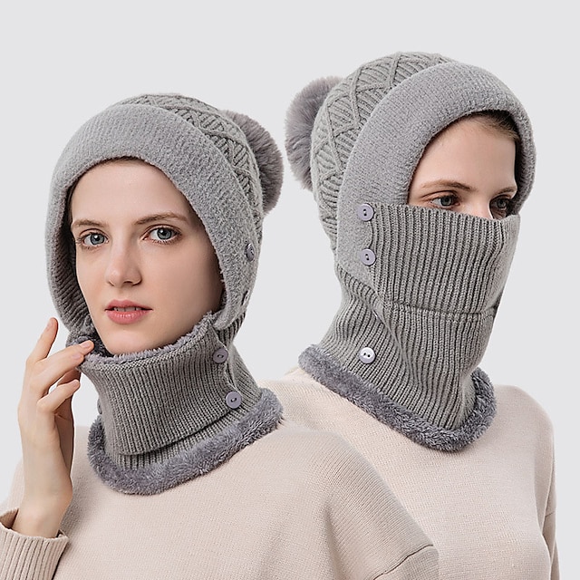  Winter Hats For Women Soft One-Piece Warm Mask Knitted Hat Thickened Lining Warm Beanies Female Cycling Cap