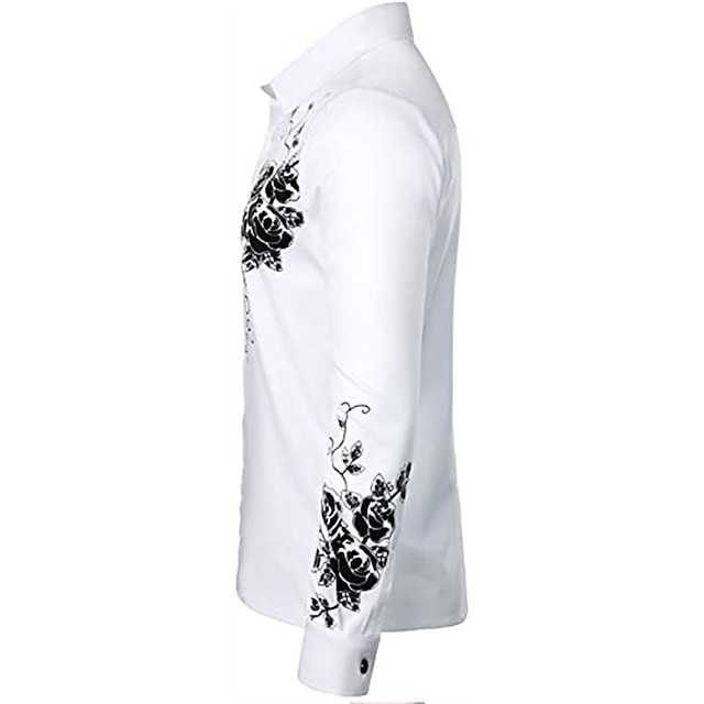 Mens Clothing Mens Shirts | Mens Shirt Floral Turndown Party Daily Button-Down Long Sleeve Tops Casual Fashion Comfortable White