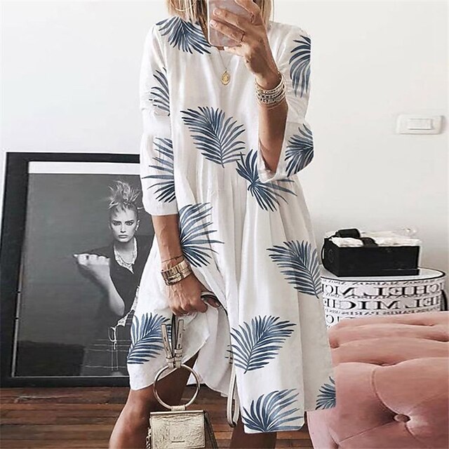 Womens Clothing Womens Sleep & Lounge | Womens Loungewear Dress Leaves Fashion Comfort Home Street Cotton And Linen Crew Neck Lo