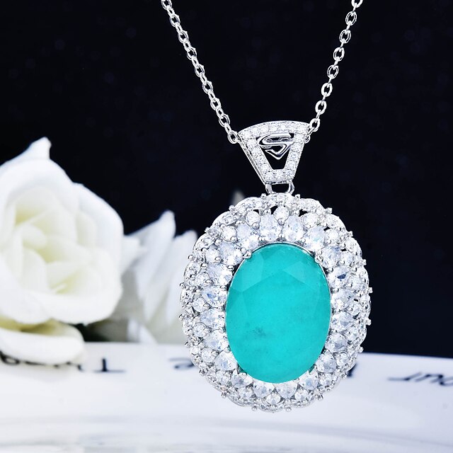 Shoes & Bags Fashion Accessories | LUCKY DOLL Europe and the United States Luxury Diamond Retro Necklace Lake Blue Imitation Pal