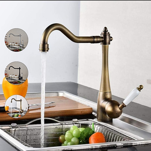  keukenkraan brons standaard uitloop middenset moderne stijl keukenkranen