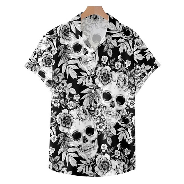  Voor heren Overhemd Grafisch overhemd Aloha-shirt Doodskoppen Strijkijzer Zwart / Wit Rood blauw Straat Casual Korte mouw 3D Button-omlaag Kleding Modieus Ontwerper Casual Comfortabel