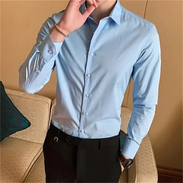 Mens Clothing Mens Shirts | Mens Shirt Solid Colored Square Neck Casual Daily Tops Business Casual White Black Blue - YW55386