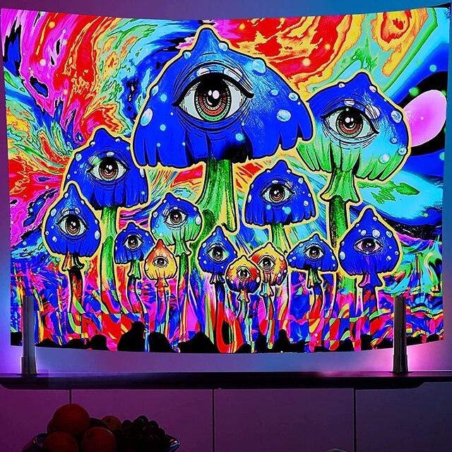 Home & Garden Home Decor | Blacklight UV Reactive The Underwater World Tapestry Fluorescence Psychedelic Mushroom Tapestry Black