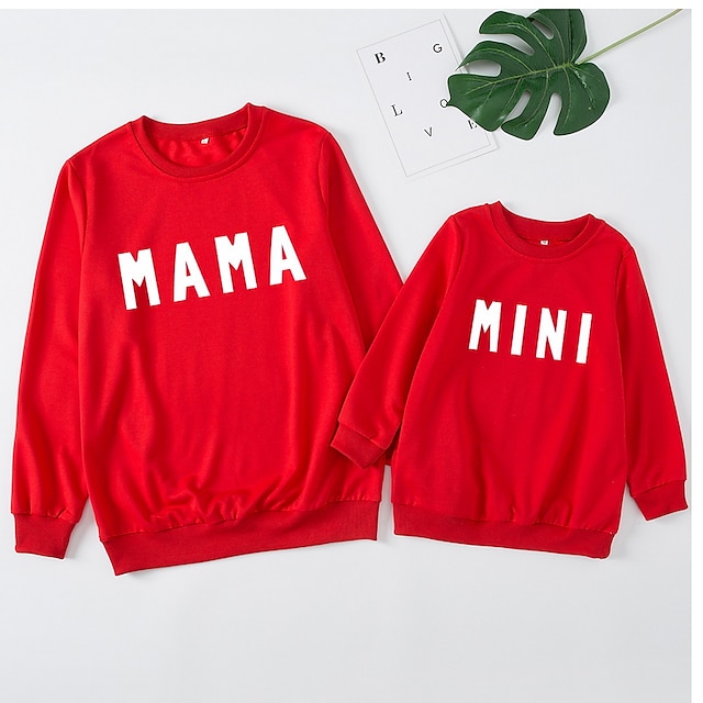 Baby & Kids Matching Outfits | Mommy and Me Sweatshirt Letter Street Print White Black Gray Long Sleeve Active Matching Outfits 