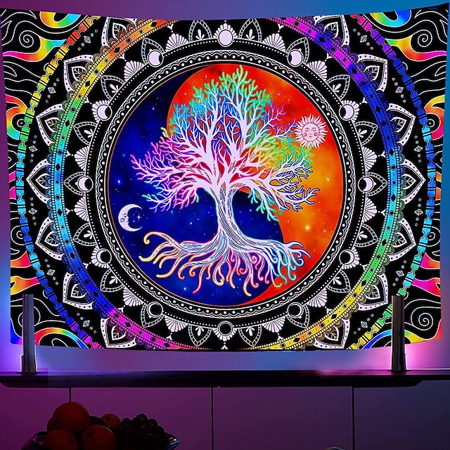 Home & Garden Home Decor | Blacklight UV Reactive The Underwater World Tapestry Fluorescence Psychedelic Mushroom Tapestry Black