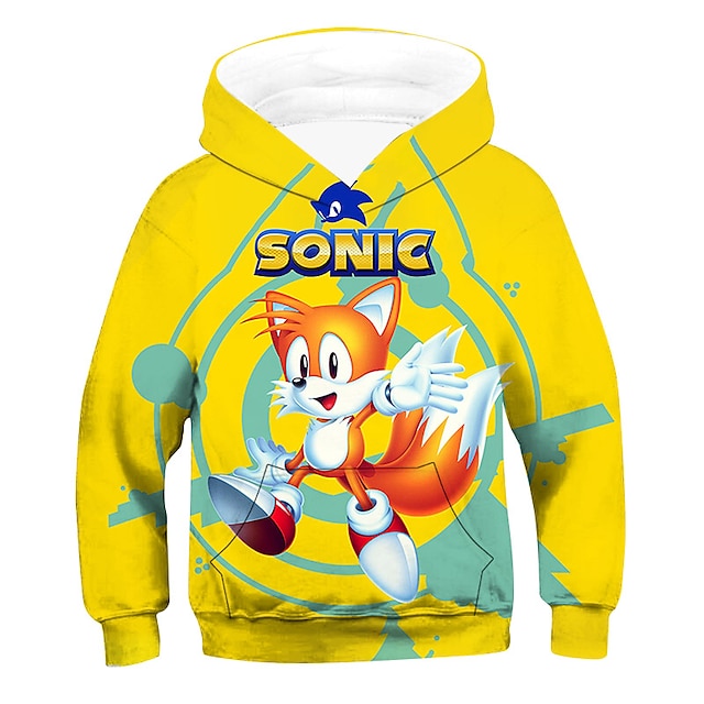 Baby & Kids Boys Clothing | Kids Boys Hoodie Sonic Long Sleeve 3D Print Graphic Patterned Pocket Purple Yellow Wine Children Top