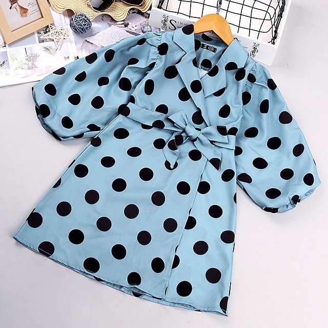 Baby & Kids Girls Clothing | Kids Girls Trench Coat Long Sleeve Light Blue Polka Dot With Belt Spring Summer Cute Party 3-10 Yea