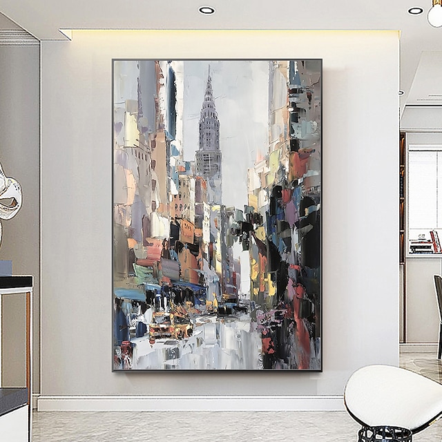  Mintura Handmade City Landscape Oil Painting On Canvas Wall Art Decoration Modern Abstract Picture For Home Decor Rolled Frameless Unstretched Painting