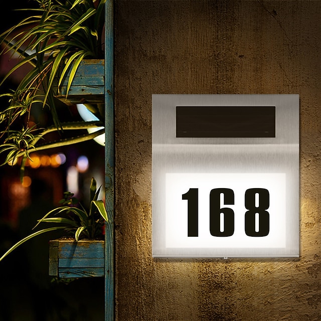 Solar House Number LED Address Sign Address Plaque Stainless Steel Door Number Light Outdoor