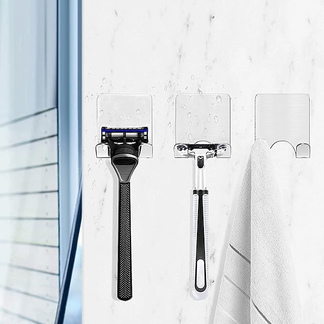  2 Pcs Self Adhesive Razor Holder Hooks Shower Hooks Suitable for Razor Bathroom Kitchen Storage Box Used for Razor Plug Towel (Transparent)