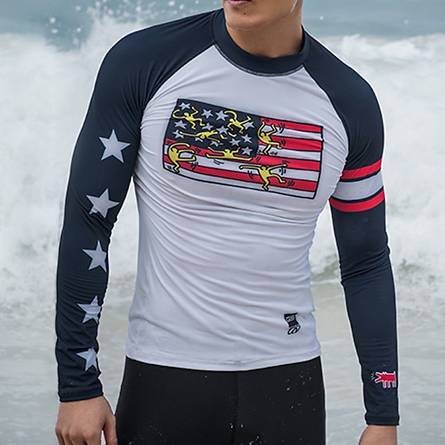 Men's Rash Guard Long Sleeve Swimwear UPF50 Lycra Swimming Surfing Sun Shirts 