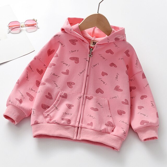 Baby & Kids Girls Clothing | Kids Girls Coat Long Sleeve Pink Beige Heart Zipper Fall Spring Active Daily 3-10 Years - JC13662