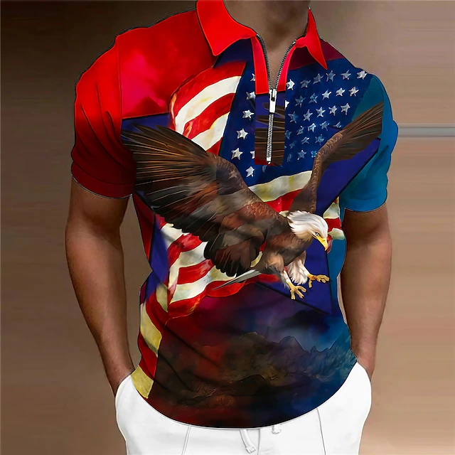 Men's Collar Polo Shirt Golf Shirt Animal Eagle National Flag Turndown ...