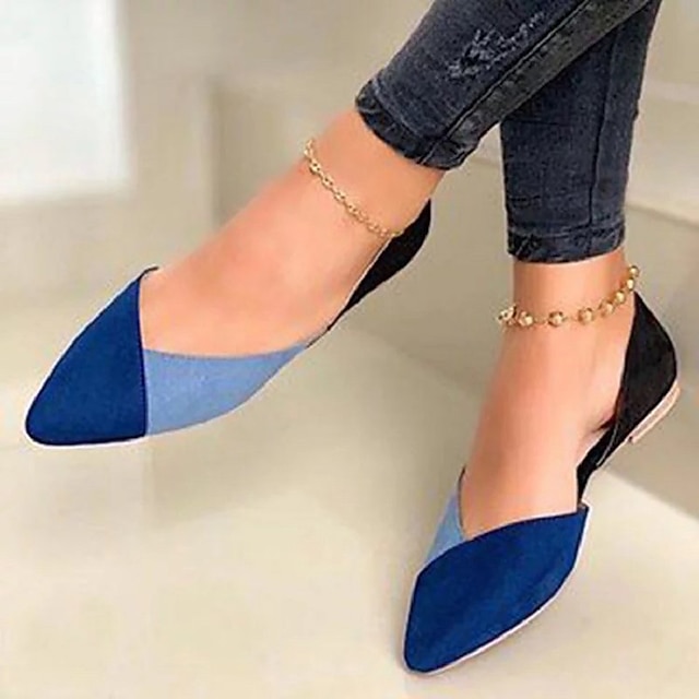  Women's Flats Plus Size Comfort Shoes Daily Color Block Summer Flat Heel Pointed Toe Classic Casual Walking Faux Leather Loafer Dark Brown Yellow Dark Blue