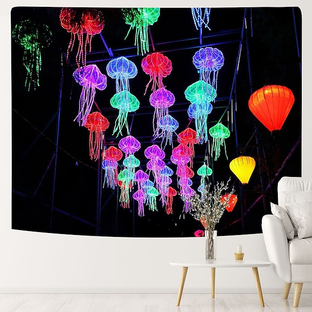 Home & Garden Home Decor | Fluorescent Tapestry Jellyfish Psychedelic Night Light Hanging Cloth Wall Hanging Live Broadcast Back