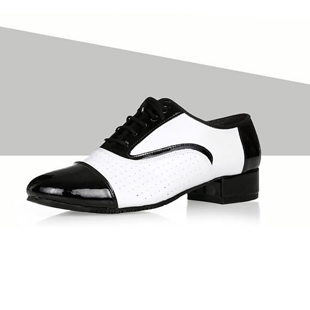  בגדי ריקוד גברים נעליים לטיניות ריקודים סלוניים נעליים מודרניות נעלי אופי מקצועי ריקודים סלוניים וַלס עור לופרס אוספי מסיבות אופנתי שחבור עקב עבה בוהן סגורה שרוכים מבוגרים שחור לבן