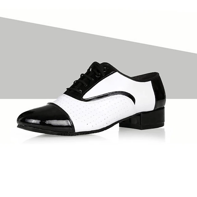 Men's Black and White Ballroom Dance Shoes – Patent Leather Lace-Up Latin & Jazz Performance Oxfords 6