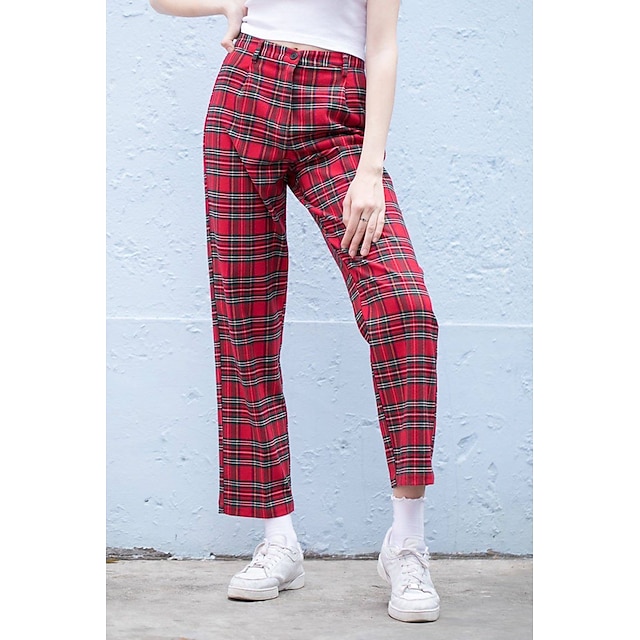 Womens Clothing Womens Bottoms | Womens Fashion Chinos Print Ankle-Length Pants Casual Weekend Stretchy Plaid Checkered Comfort 