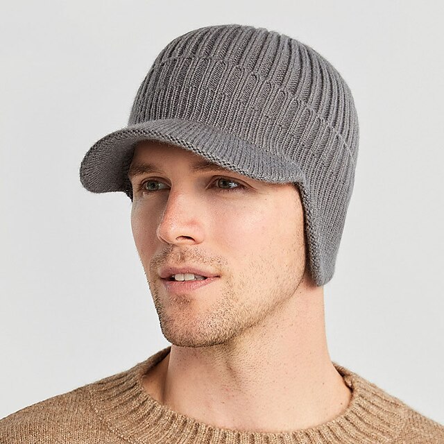 Shoes & Bags Fashion Accessories | Men Winter Solid Knitted Hat Outdoor Cycling Ear Protection Warmth Peaked Cap Casual Fashion 