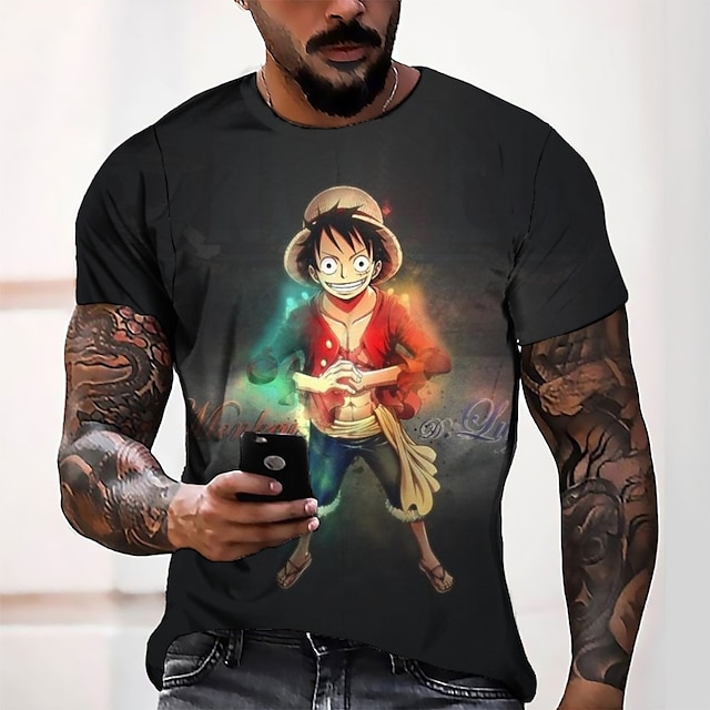  One Piece Affe D. Ruffy T-Shirt-Ärmel Anime Zeichentrick Anime 3D Harajuku Grafik T-shirt Für Paar Herren Damen Erwachsene 3D-Druck