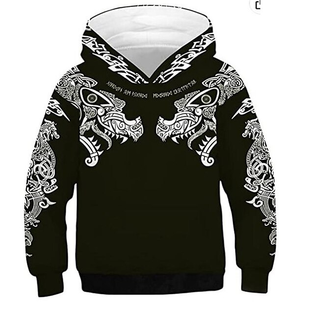 Baby & Kids Boys Clothing | Kids Boys Hoodie Long Sleeve 3D Print Floral Dragon Pocket Black Children Tops Fall Spring Active Fa