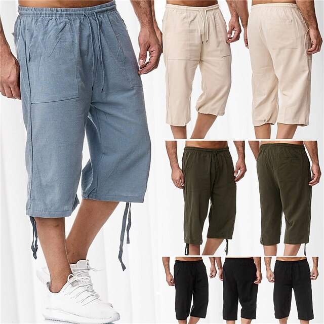 Mens Clothing Mens Bottoms | Mens3/4 Capri Pants Casual Straight Shorts Stylish Sporty Calf-Length Pants Drawstring Elastic Wais