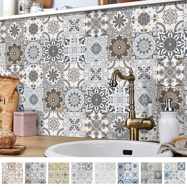  24/48pcs Waterproof Creative Kitchen Bathroom Living Room Self-adhesive Wall Stickers Waterproof Fashion Gray Tile Stickers