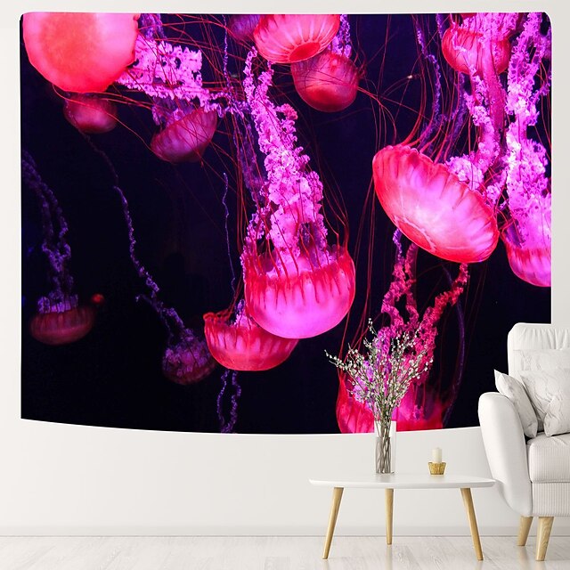 Home & Garden Home Decor | Fluorescent Tapestry Jellyfish Psychedelic Night Light Hanging Cloth Wall Hanging Live Broadcast Back