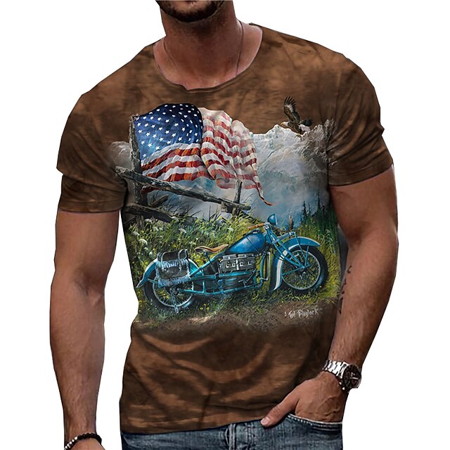 Mens Clothing Mens Tees & Tank Tops | Mens Unisex T shirt Tee 3D Print Graphic Prints Motorcycle National Flag Crew Neck Street 
