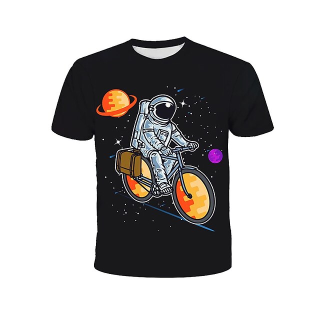 Baby & Kids Boys Clothing | Kids Boys T shirt Short Sleeve 3D Print Astronaut Space Crewneck Black Children Tops Spring Summer A