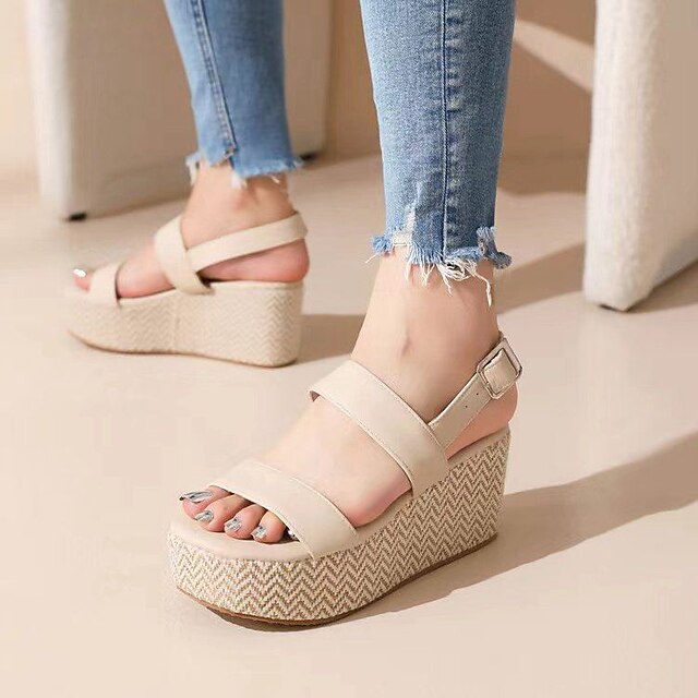 Shoes & Bags Womens Shoes | Womens Sandals Wedge Sandals Wedge Heels Plus Size Wedge Heel Round Toe Casual Preppy Minimalism Dai