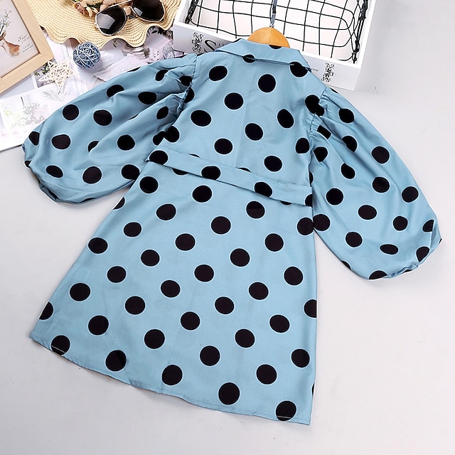 Baby & Kids Girls Clothing | Kids Girls Trench Coat Long Sleeve Light Blue Polka Dot With Belt Spring Summer Cute Party 3-10 Yea