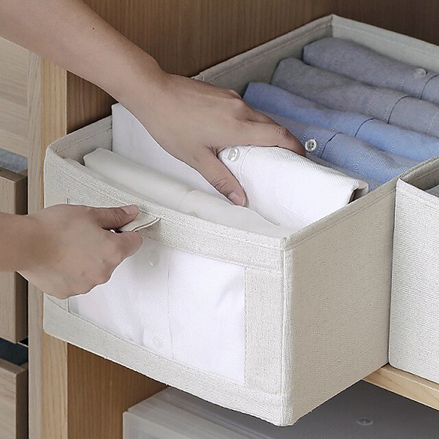 Home & Garden Home Decor | 1pc Beige Folding Dorm Wardrobe Sorting Box with Window Household Clothes Desktop Storage Box Polyest