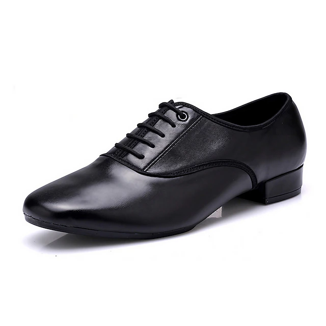Men's Black Genuine Leather Ballroom Dance Shoes, Non - Slip Suede Sole & Classic Lace - Up, Professional for Latin/Ballroom Dancing4