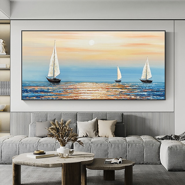 Home & Garden Wall Art | Handmade Oil Painting Canvas Wall Art Decoration Abstract Sailboat in the Sunset Painting Abstract Ocea