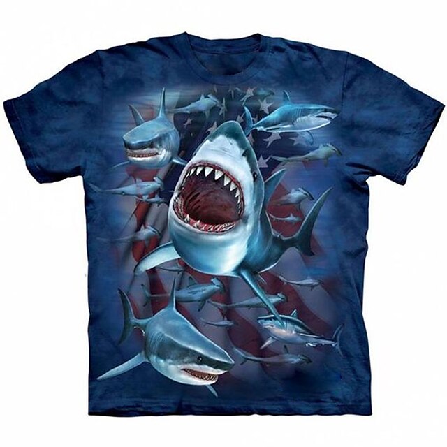 Baby & Kids Boys Clothing | Kids Boys T shirt Short Sleeve 3D Print Shark Flag Animal Crewneck Blue Children Tops Spring Summer 