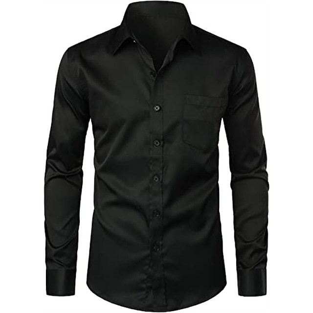 Mens Clothing Mens Shirts | Mens Shirt Solid Color Turndown Party Daily Button-Down Long Sleeve Tops Casual Fashion Comfortable 