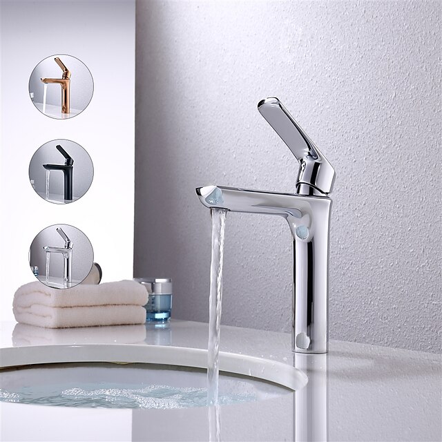  Bathroom Sink Faucet - Classic Chrome / Electroplated / Painted Finishes Free Assemblement Single Handle One HoleBath Taps