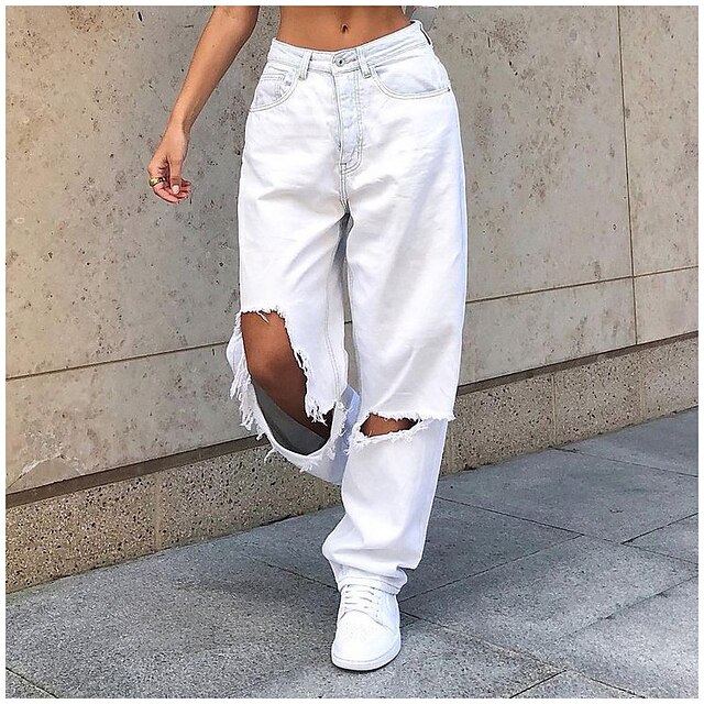 Womens Clothing Womens Bottoms | Womens Fashion Jeans Distressed Jeans Side Pockets Cut Out Full Length Pants Casual Weekend Mic