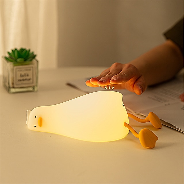  led éjszakai lámpa fekvő lapos kacsa szilikon usb töltő ágy mellett alvás éjszakai fény pattompító hangulat asztali lámpa ajándék