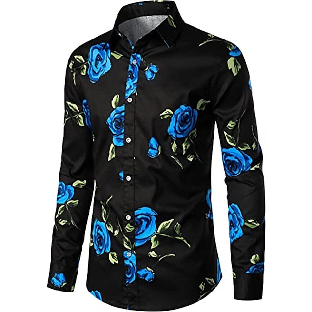 Mens Clothing Mens Shirts | Mens Shirt Floral Turndown Party Daily Button-Down Long Sleeve Tops Casual Fashion Comfortable White