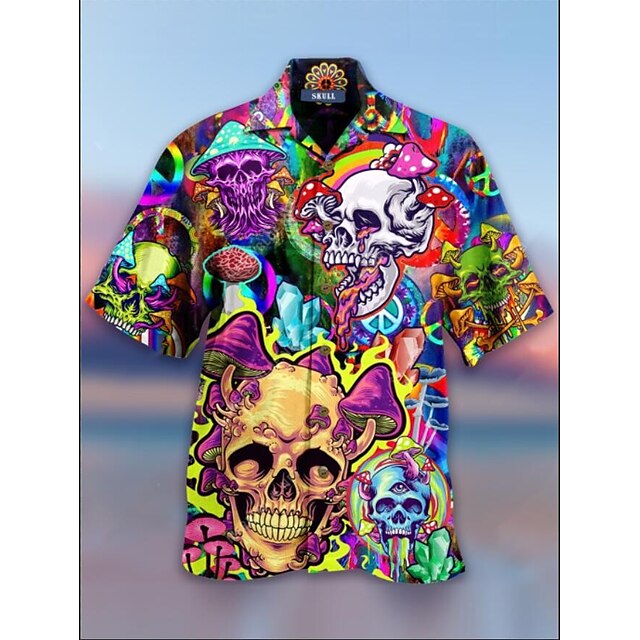 Mens Clothing Mens Shirts | Mens Shirt 3D Print Skull Animal Turndown Going out Beach 3D Short Sleeves Tops Hawaiian Beach A B C
