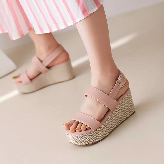 Shoes & Bags Womens Shoes | Womens Sandals Wedge Sandals Wedge Heels Plus Size Wedge Heel Round Toe Casual Preppy Minimalism Dai