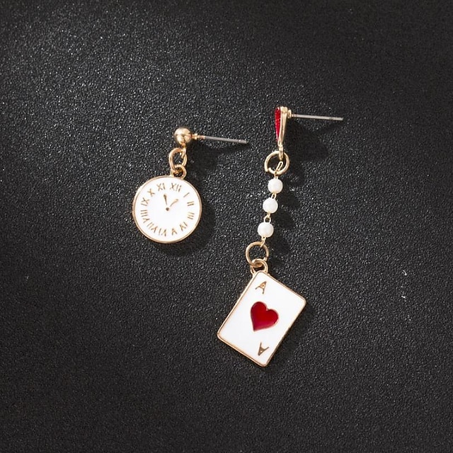 Shoes & Bags Fashion Accessories | Fashion Personality Asymmetric Clock Poker Earrings - VA15910