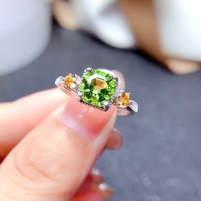 Shoes & Bags Fashion Accessories | LUCKY DOLL 2 Carat Princess Diamond Imitation Olive Green Zircon Opening Ring LKMSR348 - ZO44