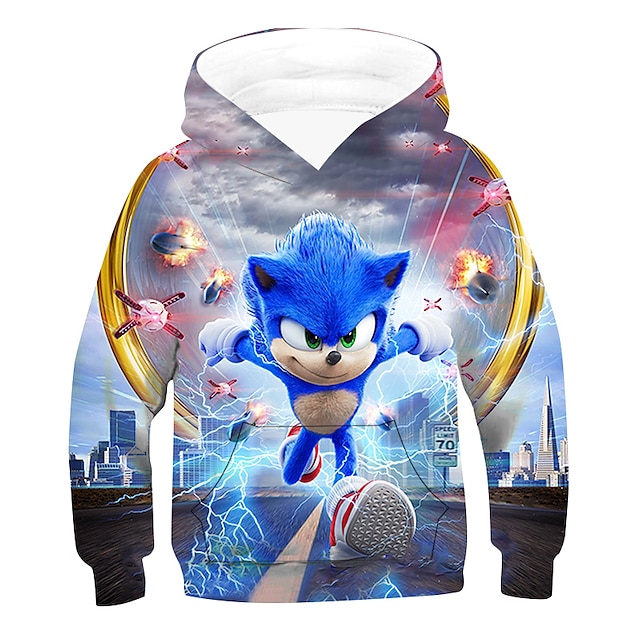 Baby & Kids Boys Clothing | Kids Boys Hoodie Sonic Long Sleeve 3D Print Graphic Patterned Pocket Multicolor Black Yellow Childre