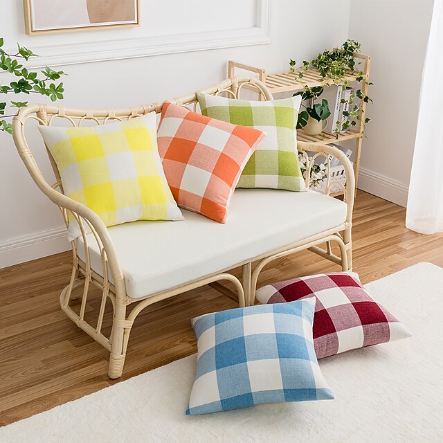 Home & Garden Home Decor | 1 pcs Polyester Pillow Cover Simple Plaid Geometric Modern Square Seamed Traditional Classic - AW3481