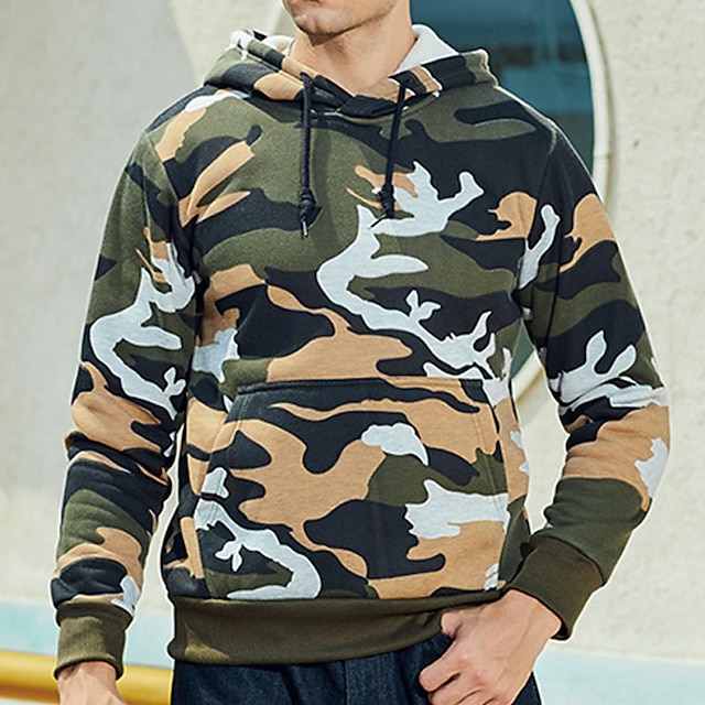 Mens Clothing Mens Hoodies & Sweatshirts | Mens Hoodie Pullover Hoodie Sweatshirt Camo / Camouflage Front Pocket Casual Daily Ho